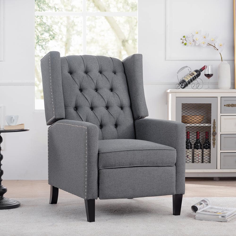 Zavier Grey Upholstered Fabric Recliner with Manual Adjustable Wingback