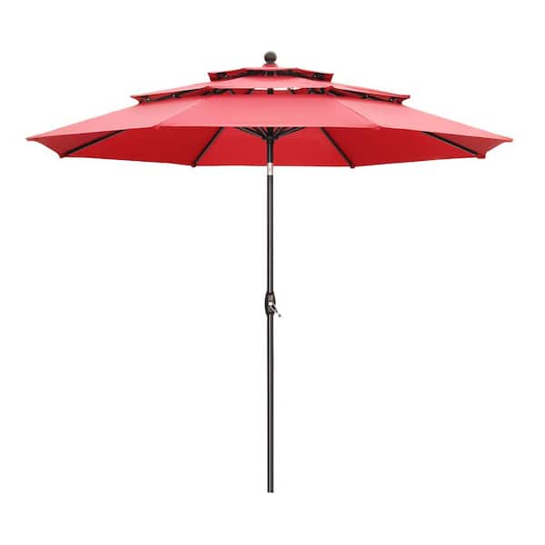 OVASTLKUY 10 ft. 3-Tier Patio Outdoor Market Umbrella in Red