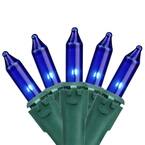 31.25 ft. Green Wire Blue Mini Christmas Light Set (150-Count)