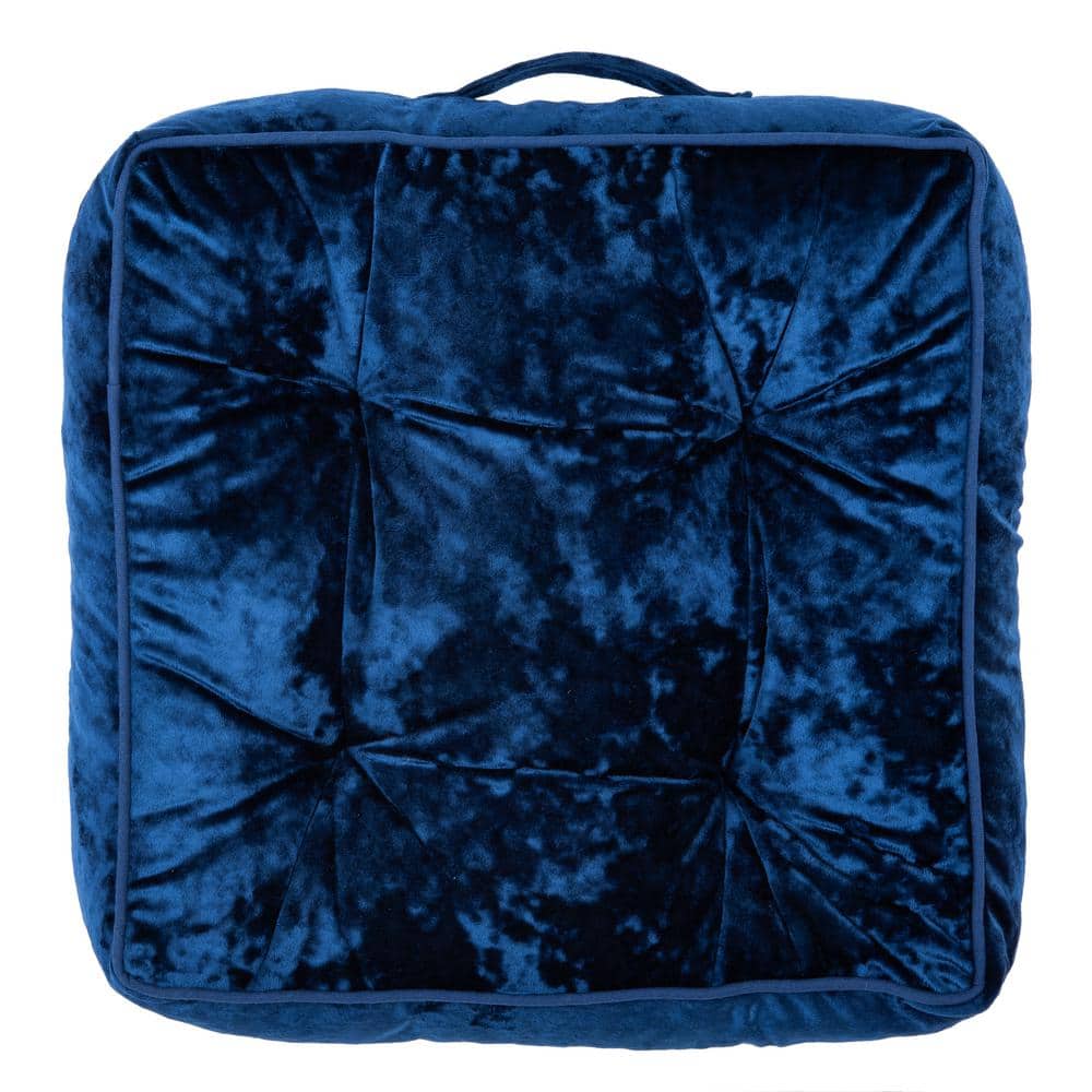 Navy Velvet Tufted Square Floor Pillow with Handle