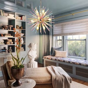 Reback 12-Light Modern Sputnik Starburst Pendant Firework Rainbow Sphere Chandelier for Living Room with Glass Rods