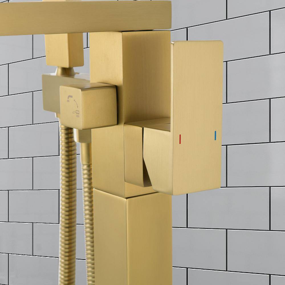 Brushed Gold Freestanding Tub Faucet with Hand Shower