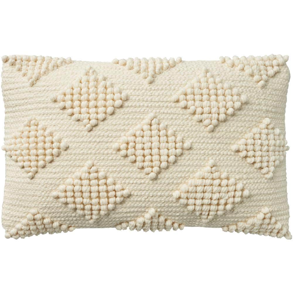 Woven Diamonds Handmade Lumbar Ivory Throw Pillow 12"x20"