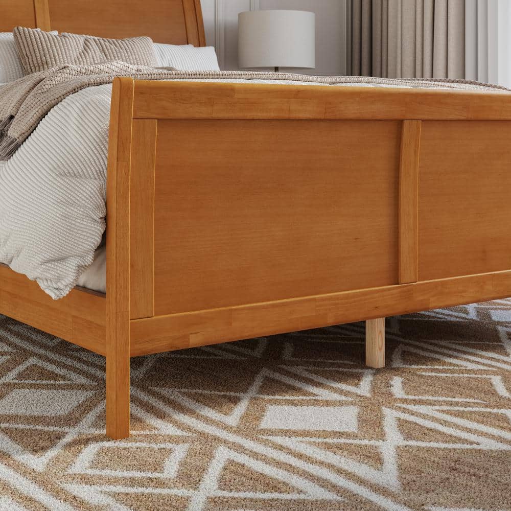 Portland Queen Light Toffee Wood Sleigh Bed Frame