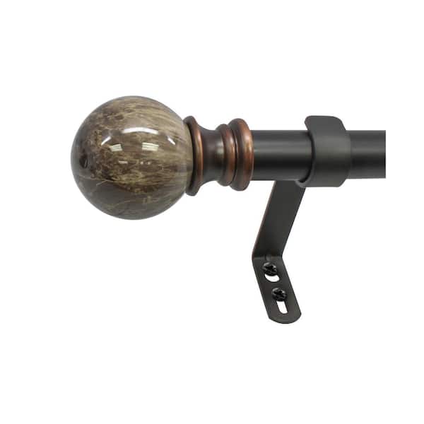 Decopolitan Marble Ball 18 in. - 36 in. Adjustable Curtain Rod 1 in. in Brown with Finial
