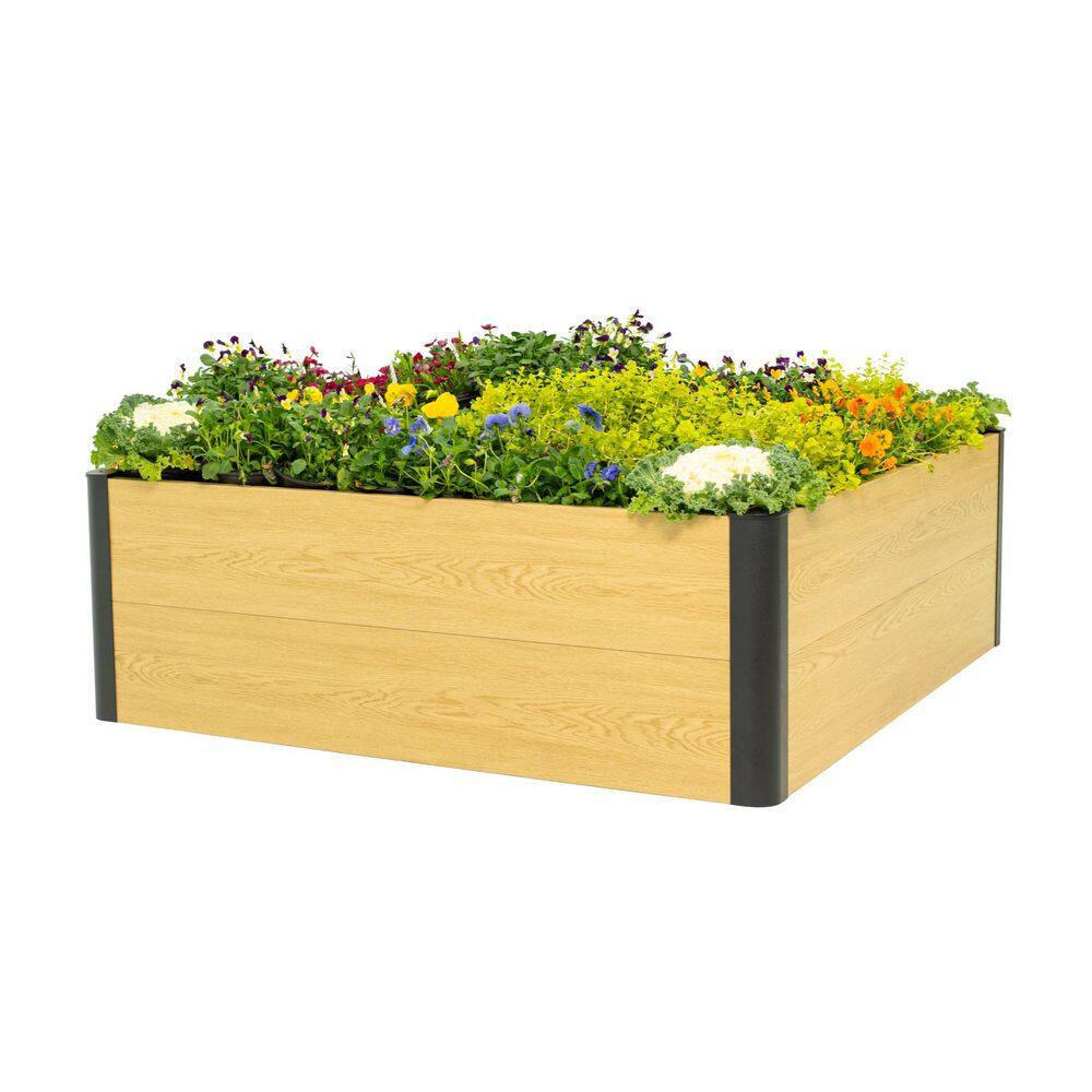 Woodgrain Series Raised Garden Bed, 4' x 4' Outdoor Wooden-Look Metal Planter Box for Gardening Vegetables Flowers Herbs