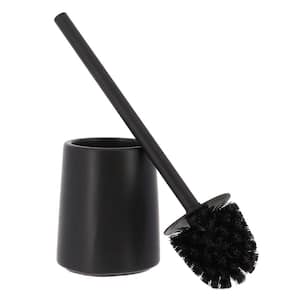 Black Stoneware Toilet Bowl Brush and Holder - Round Shape for Maximum Coverage and Elegant Bathroom Decor