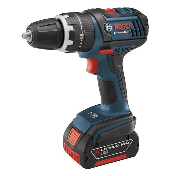 Bosch 18 Volt Lithium-Ion Cordless Compact Variable Speed Hammer Drill/Driver Kit with 2-4.0 Ah Batteries, Charger, and Case