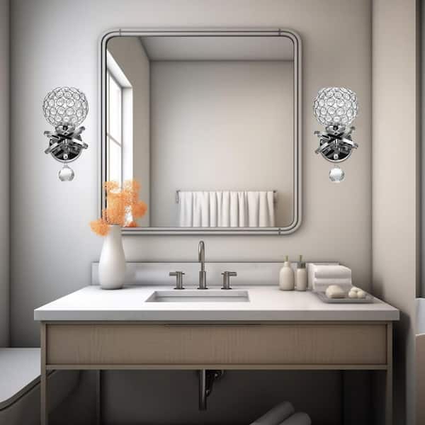 Chrome 5.12 in. 1 Indoor Wall Sconce with Antique Metal Crystal Shade for Hallways, Kitchens, and Living Room