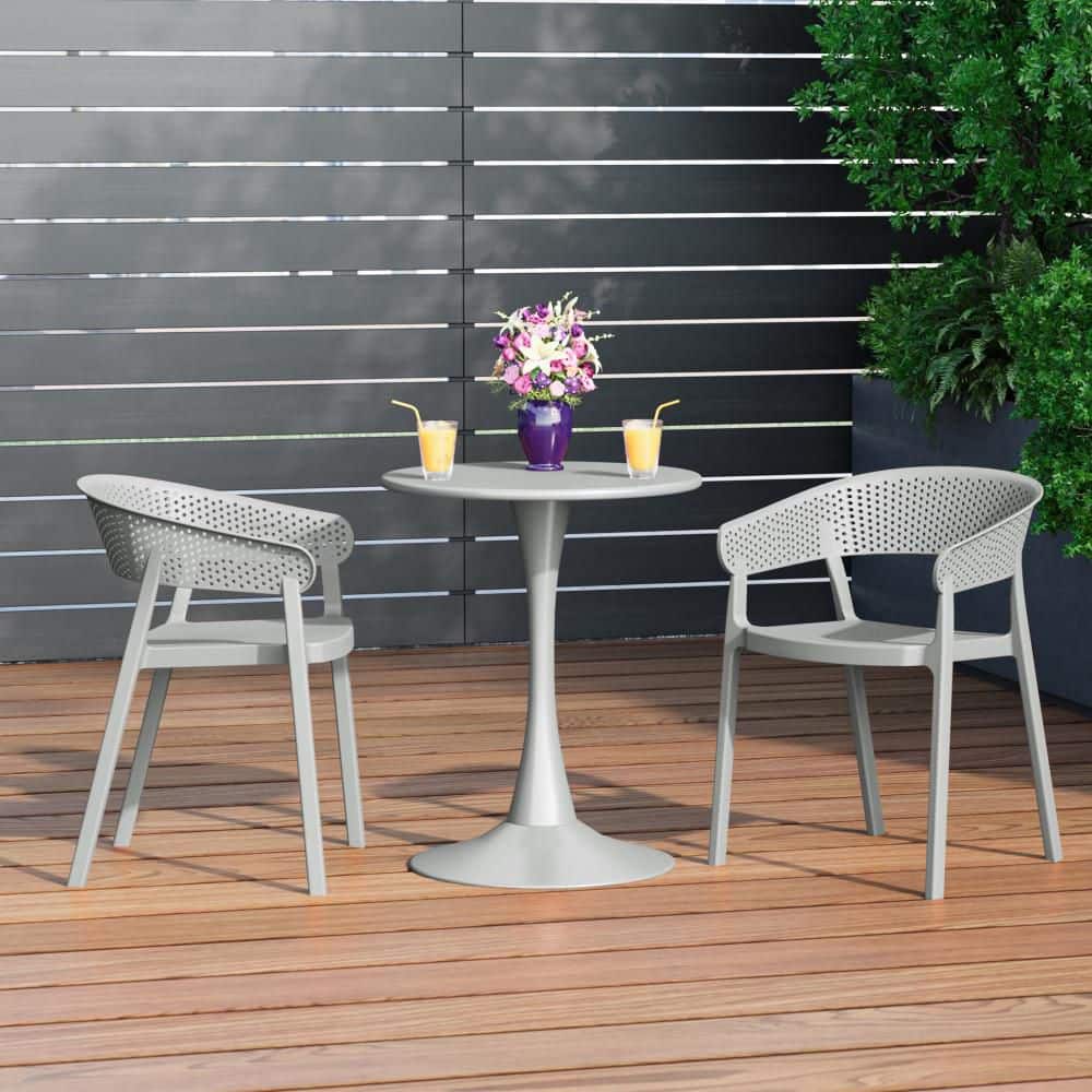 Frond and Form Outdoor Patio Poly Plastic Stacking Curved Back Dining Armchair (Set of 2), Gray