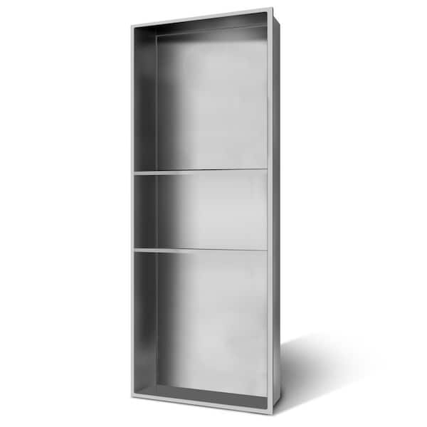 13 in. W x 31 in. H x 4 in. D Bathroom Triple Shower Niche Standard Niche Over Mount Installation in Brushed Nickel