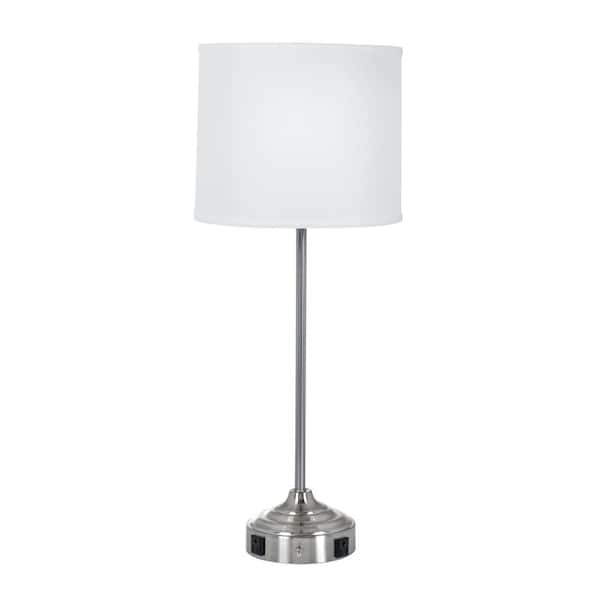 Fangio Lighting 26 in. Tech-Friendly Brushed Steel Table Lamp with 2 Convenience Outlets