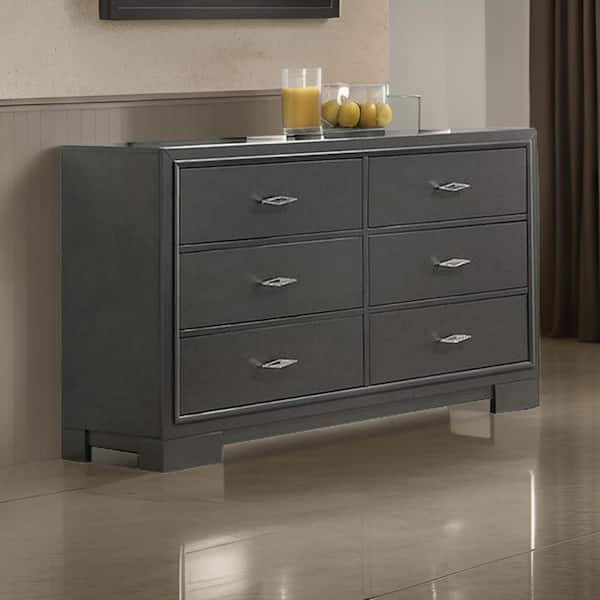 Benjara Dark Gray 6 Drawer 57.5 in. Dresser Without Mirror