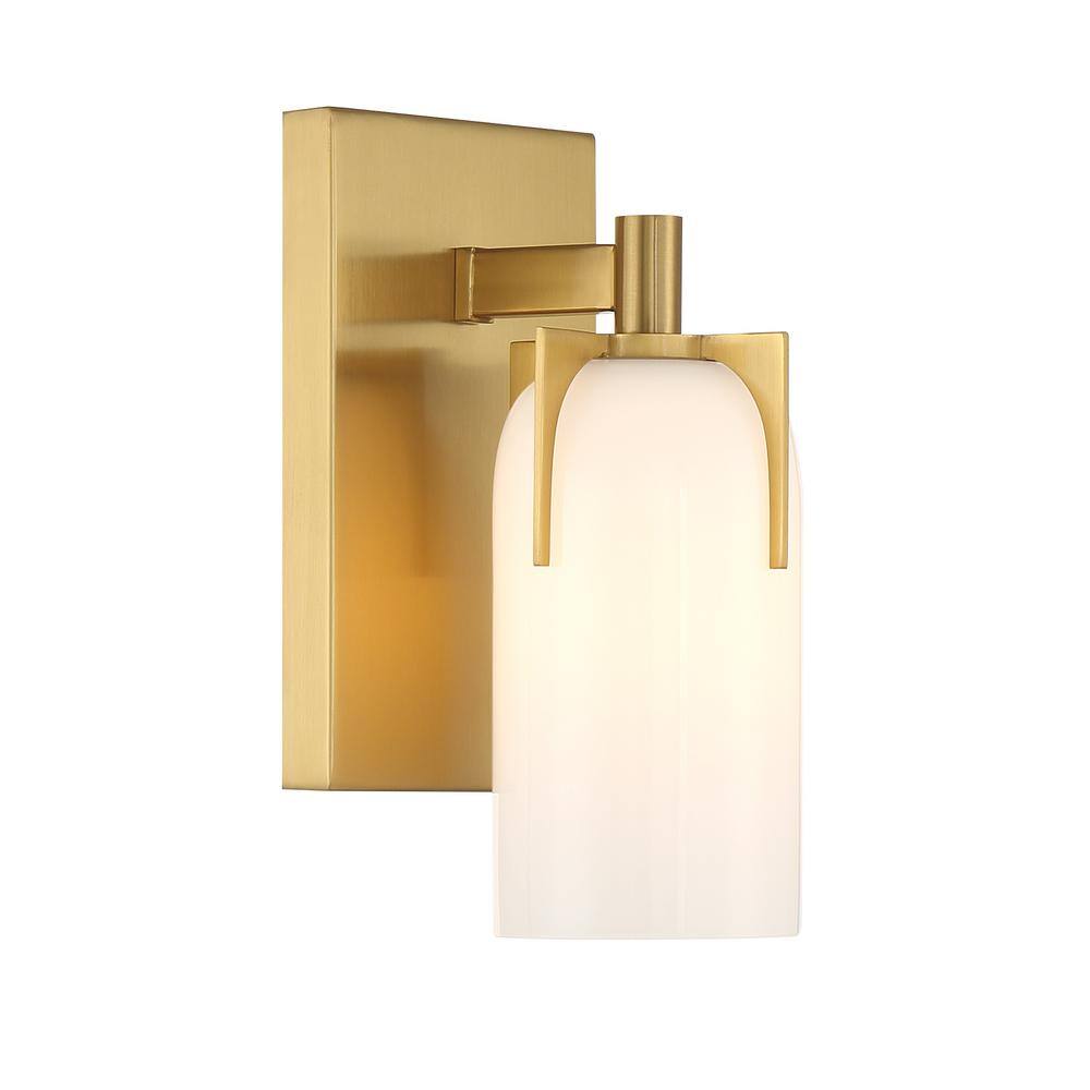 Warm Brass and Opal Glass 1-Light Vanity Sconce