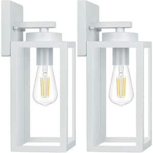 Waterproof Outdoor Wall Light Fixtures with E26 Sockets and Glass Shades for Patio Front Door White (2-Pack)
