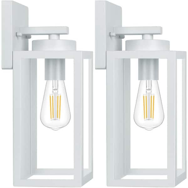 Angel Sar Waterproof Outdoor Wall Light Fixtures with E26 Sockets and Glass Shades for Patio Front Door White (2-Pack)