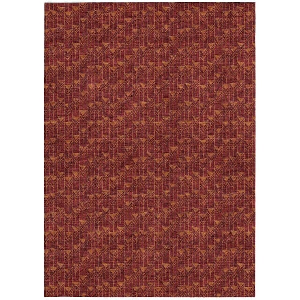 Burgundy 3 ft. x 5 ft. Geometric Indoor / Outdoor Area Rug