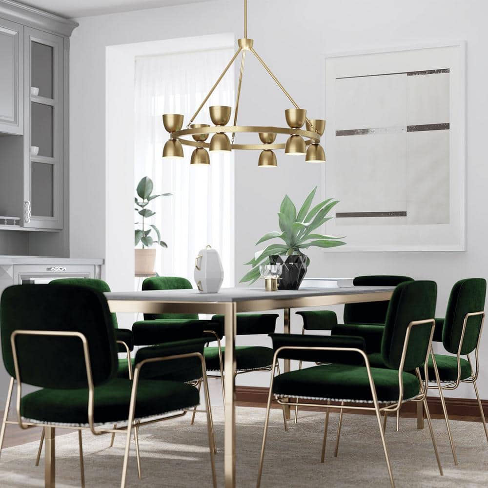 Elegant 31" Brushed Natural Brass 12-Light LED Outdoor Chandelier