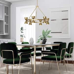 Baland 31 in. 12-Light Integrated LED Brushed Natural Brass Mid-Century Modern Shaded Circle Chandelier for Dining Room