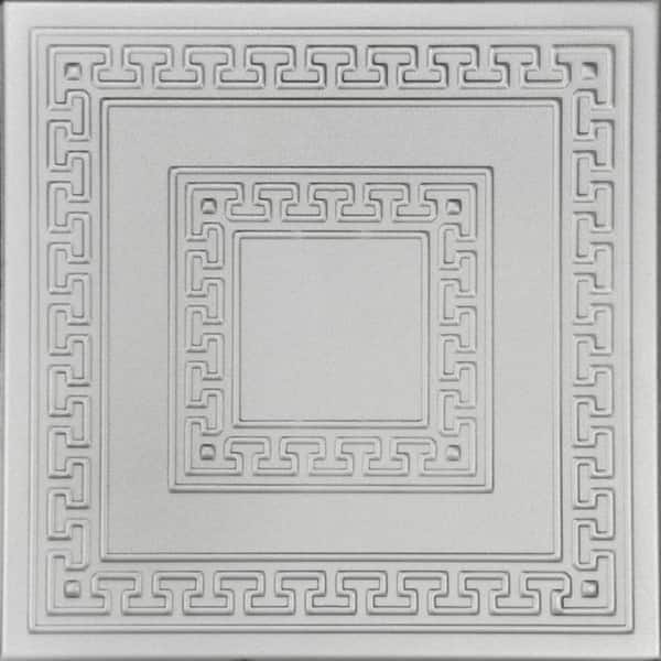A La Maison Ceilings Greek Key Silver 1.6 ft. x 1.6 ft. Decorative Foam Glue Up Ceiling Tile (21.6 sq. ft./case)