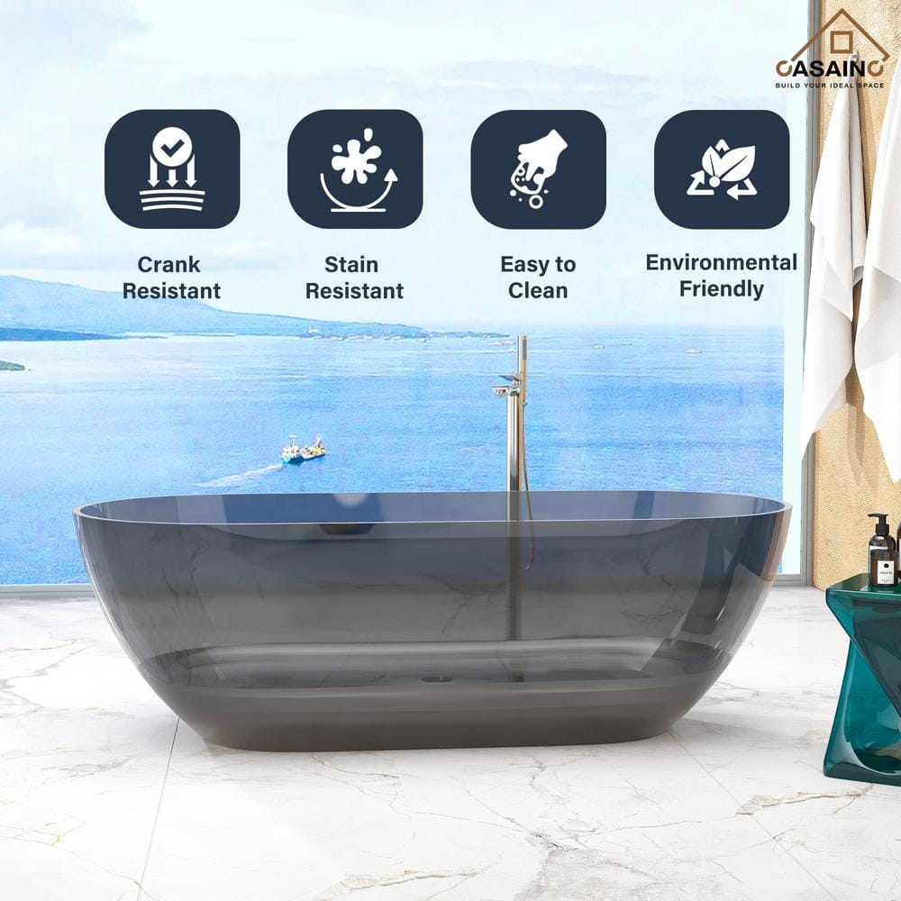 69'' Black Transparent Resin Freestanding Soaking Bathtub