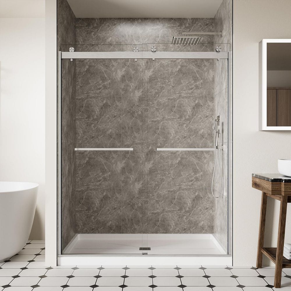 ACE DECOR 56-60 in. W x 74 in. H Frameless Sliding Shower Door for