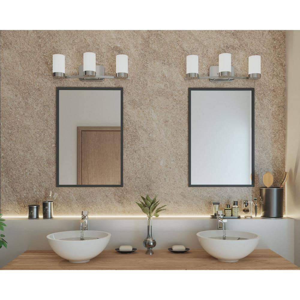 Polished Chrome 3-Light Bath Vanity with Etched White Glass Shades