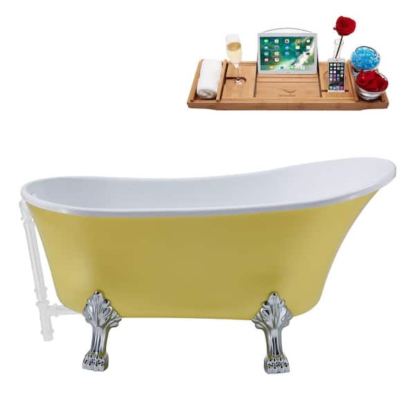 Streamline 63 in. Acrylic Clawfoot Non-Whirlpool Bathtub in Matte Yellow With Polished Chrome Clawfeet And Glossy White Drain