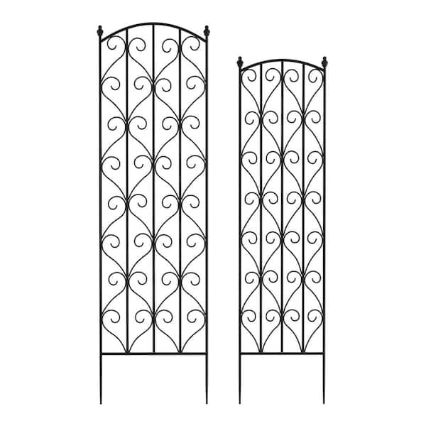 57 in. and 52 in. Black Metal Trellises with Decorative Scroll Design ...