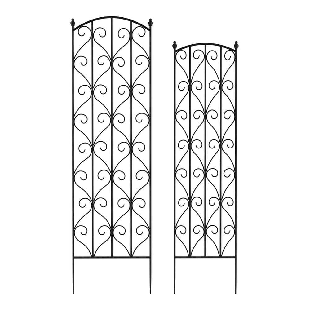 57 in. and 52 in. Garden Trellis with Decorative Scrolls Metal Panels for Climbing Plants in Black (Set of 2) price history on PriceWatchPro
