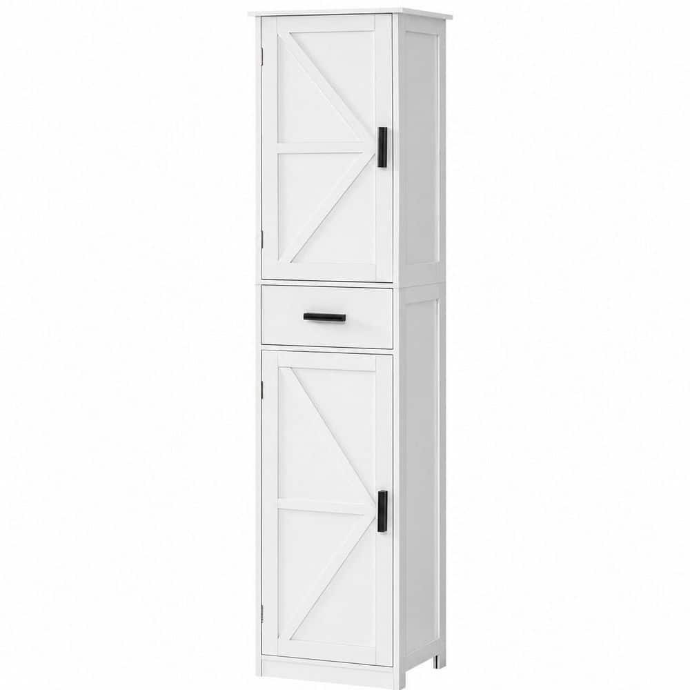 14.6 in. W x 11.2 in. D x 66.9 in. H White Tall Bathroom Storage Cabinet with 6 Shelves, Drawer