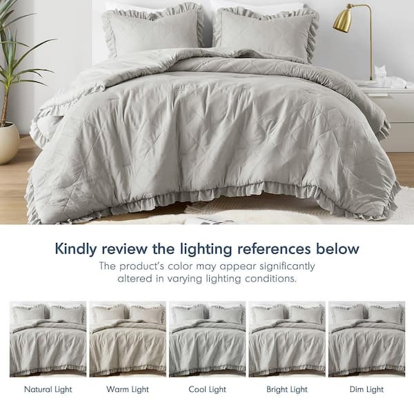 Phoebe 2-Piece Grey Microfiber Twin/Twin XL Diamond Quilted Ruffle Edge Comforter Set