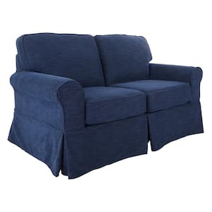 Ashton 37.4 in. Navy Polyester 2-Seater Loveseat with Removable Cushions
