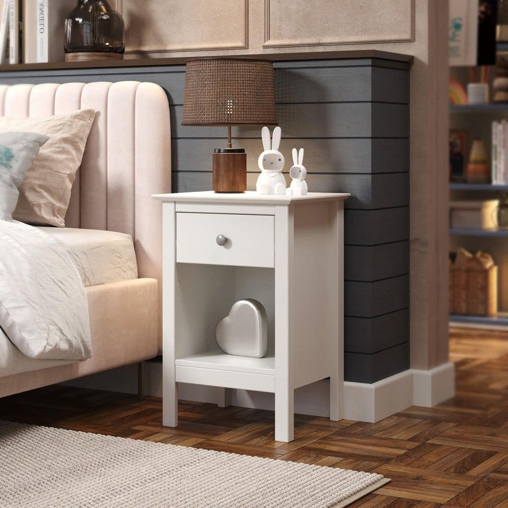 Rectangle 16.93 in. W 1-Drawer Wood End Table/Nightstand in White - thumbnail 7