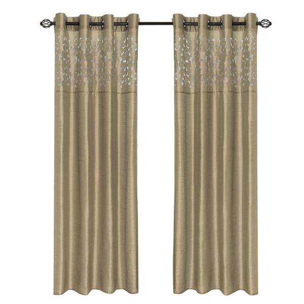 Lavish Home Taupe Karla Laser-Cut Grommet Curtain Panel, 95 in. Length