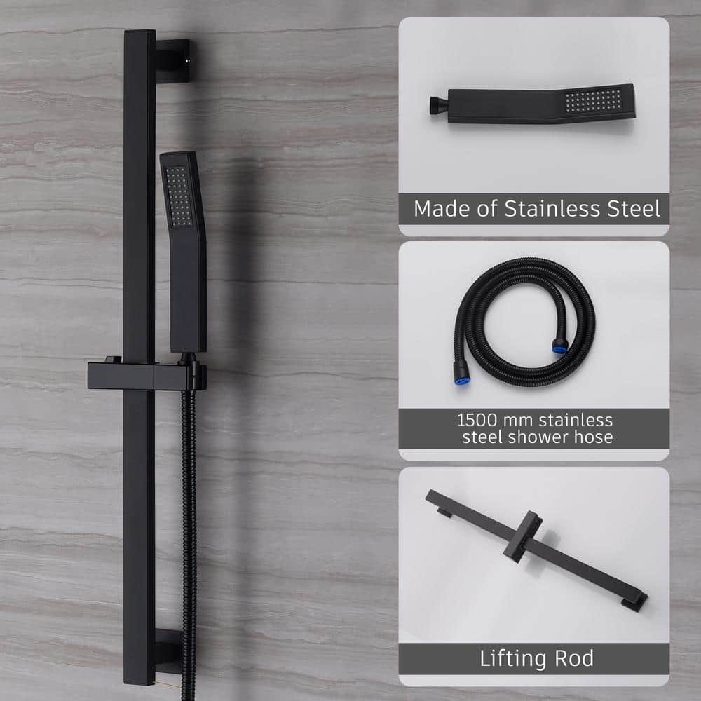 Matte Black Dual Shower Head System with Adjustable Hand Shower
