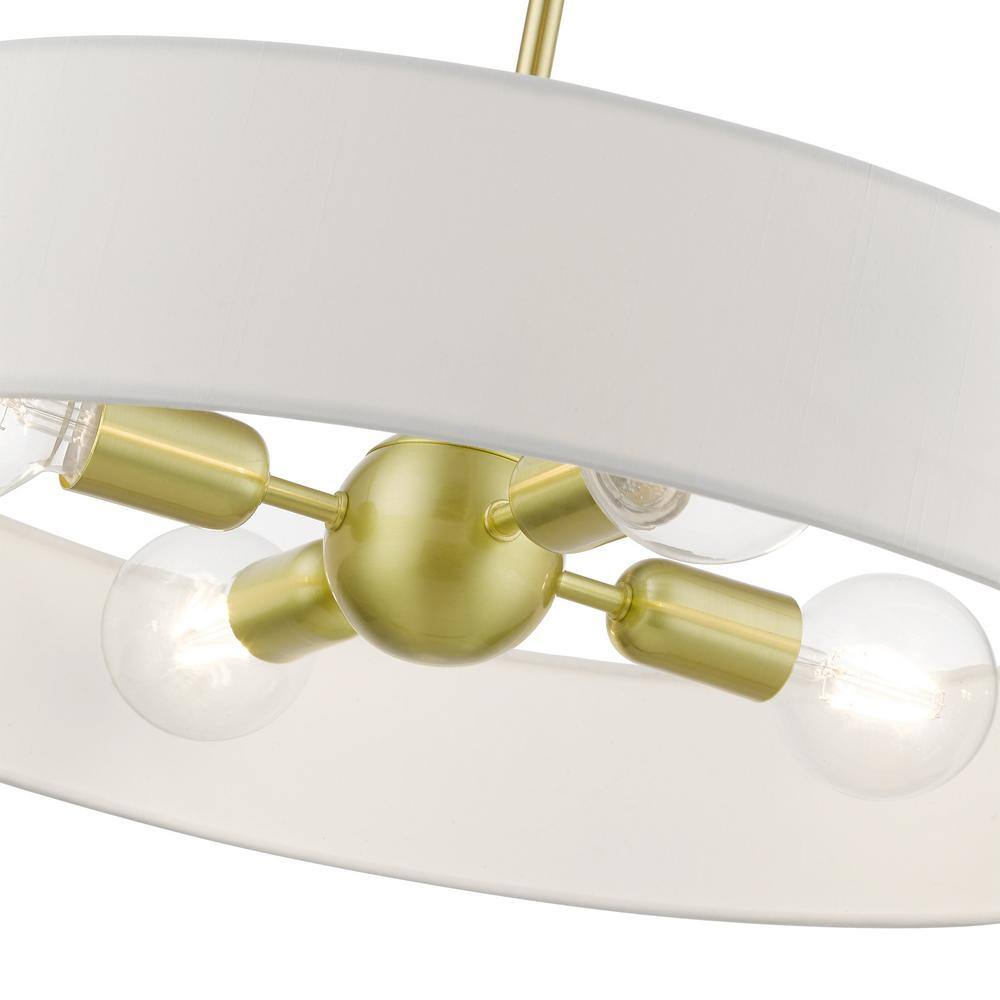 Satin Brass 22" Drum Pendant with Off-White Fabric Shade