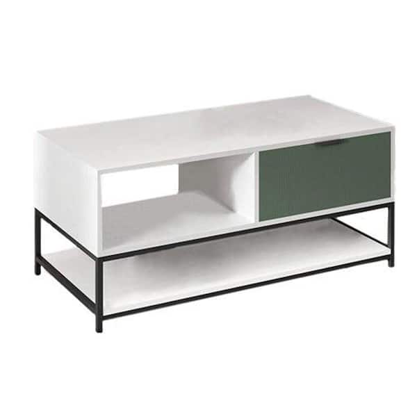 Benjara 19.5 in. White Rectangle Wood Coffee Table with Single Drawer