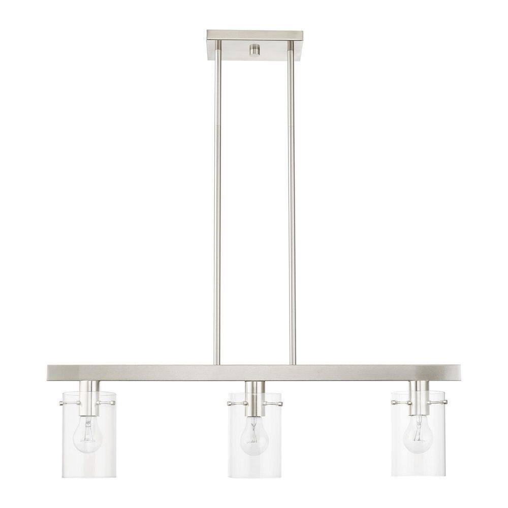 Munich Brushed Nickel 3-Light Linear Chandelier with Clear Glass