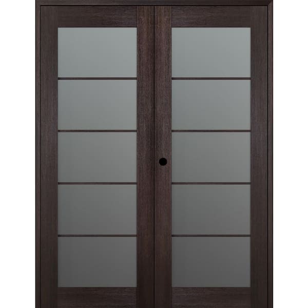 Avon 5 Lite N 72 in. x 96 in. Right Active 5-Lite Frosted Glass Veralinga Oak Wood Composite Double Prehung French Door