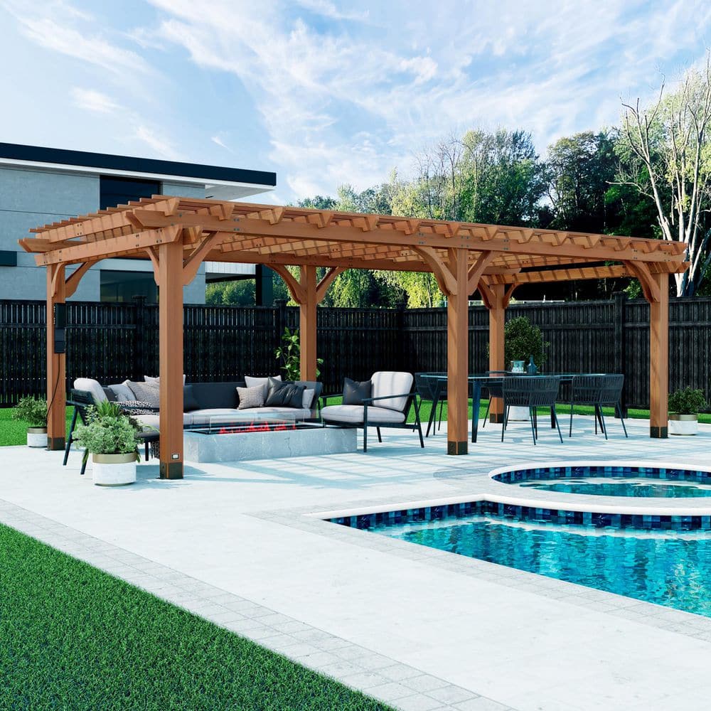 Beaumont 24' x 12' Cedar Wood Patio Pergola with Trellis Roof