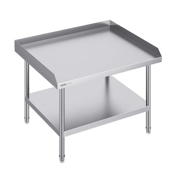 VEVOR 30 in. x 36 x 26 in. Silver Stainless Steel Commercial Kitchen Prep Table 3-Sided with Adjustable Height for Restaurant,
