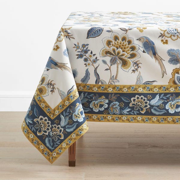 Company Cotton Flora 70 in. W x 120 in. L Blue Floral Cotton Tablecloth