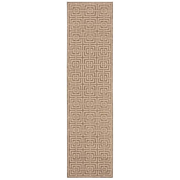 Beach House Beige/Cream 2 ft. x 6 ft. Geometric Fretwork Indoor/Outdoor Patio  Runner Rug