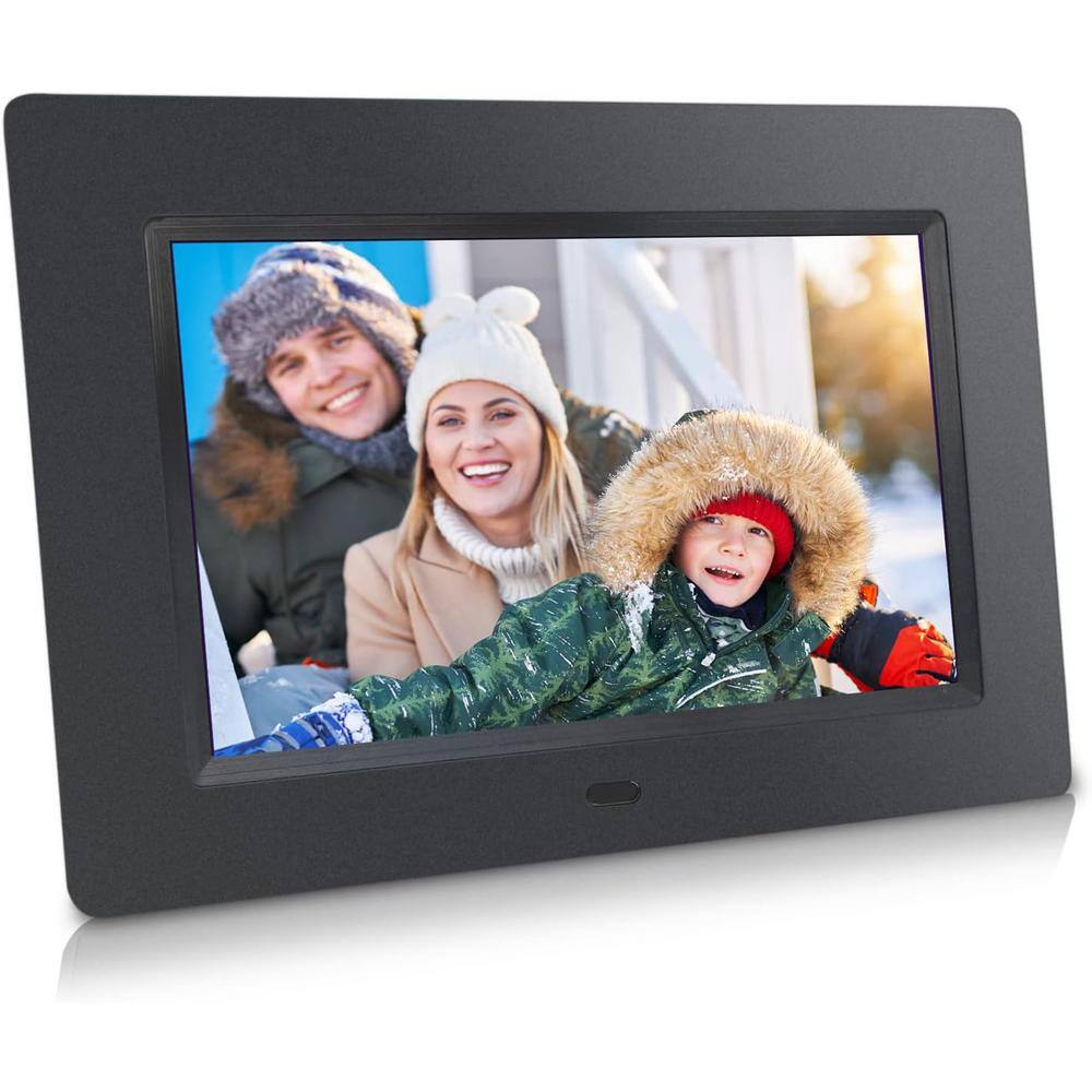 7 in. Digital Photo Frame with 16:9 HD LCD Screen, Remote Control, Auto Slideshow, Calendar and Clock in Black