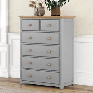 Gray 6-Drawer Chest of Drawers with Solid Wood Legs 35 in. W x 18 in. D x 48 in. H