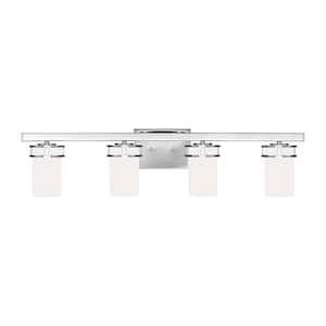 Robie 34 in. 4-Light Chrome Transitional Rustic Wall Bathroom Vanity Light with Etched White Glass Shades