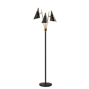 66 in. Black 3 Light 1-Way (On/Off) Standard Floor Lamp for Liviing Room with Metal Lantern Shade
