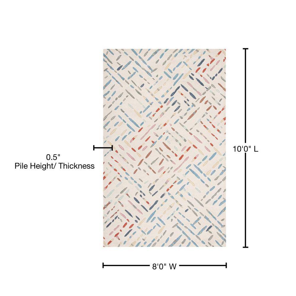 Ivory and Blue Hand-Tufted Wool 8' x 10' Area Rug