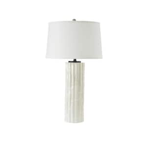 Bamboo 32 in. White Transitional, Designer Bedside Table Lamp for Living Room, Bedroom with White Linen Shade